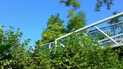 Modern Bridge on the River and Cycle Route Stock Footage 73197920