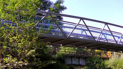 Modern Bridge on the River and Cycle Route Stock Footage 73198101