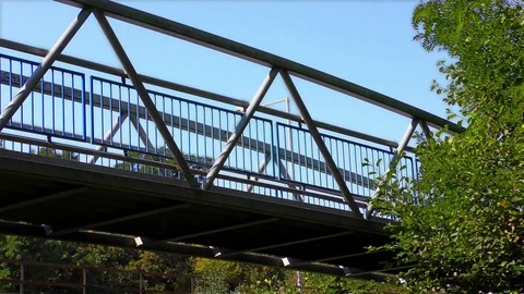 Modern Bridge on the River and Cycle Route,light fx Stock Footage 73198136