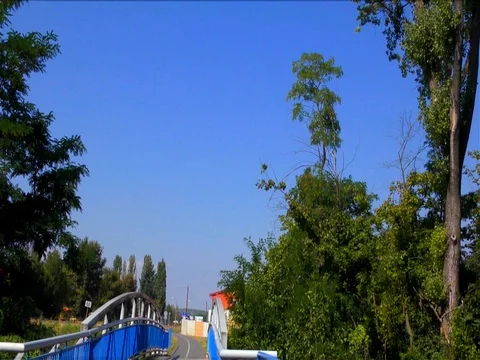 Modern Bridge on the River and Cycle Route Stock Footage 73198816