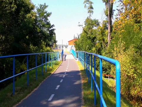 Modern Bridge on the River and Cycle Route Stock Footage 73199010