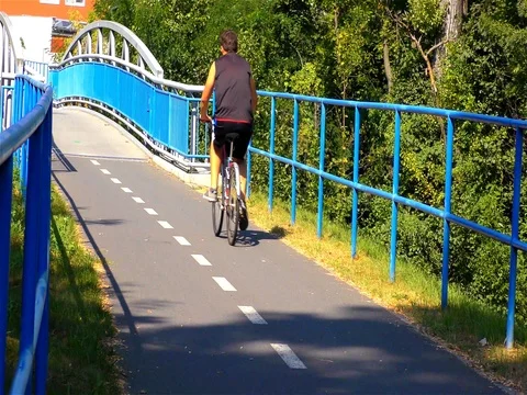Modern Bridge on the River and Cycle Route Stock Footage 73199140