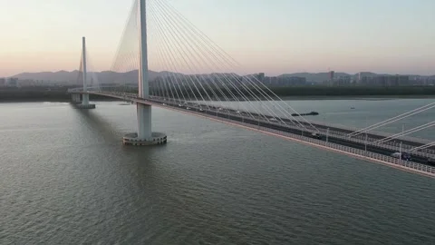 Modern Bridge Spanning Broad Lake in Nanjing, China Stock Footage 344037247