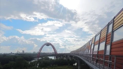 Modern bridge on summer day timelapse Stock Footage 79815336