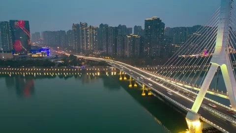 A modern bridge timelapse from day to night, busy traffic on the bridge Stock Footage 321468227