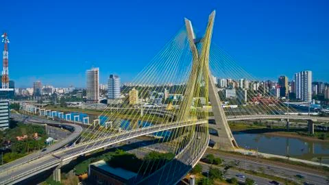 Modern bridges. Cable-stayed bridge in the world, Sao Paulo Brazil. Stock Photos