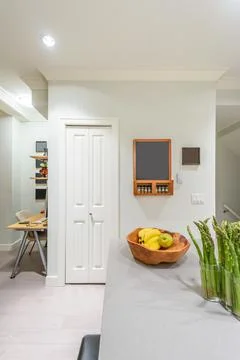 Modern, bright, clean, kitchen interior with stainless steel appliances in a  Stock Photos