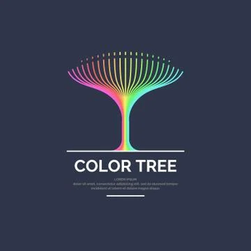 Modern bright colored linear logo tree. Stock Illustration