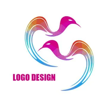 Modern bright colored triangular bird logo isolated on white background Stock Illustration