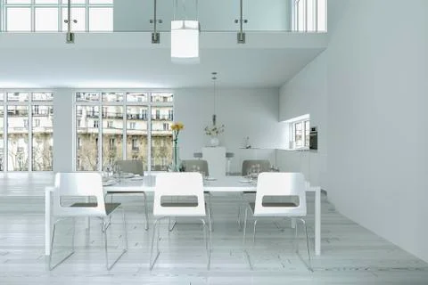 Modern bright dining room in loft interior design Stock Illustration