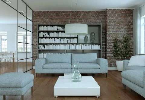 Modern bright flat interior design with sofa Stock Illustration