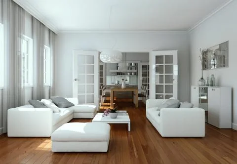 Modern bright flat interior design with sofas Illustrazione stock