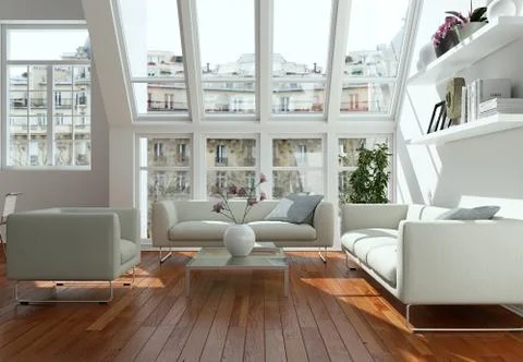 Modern bright flat interior design with sofas Stock Illustration