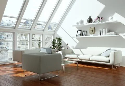 Modern bright flat interior design with sofas Stock-Illustration