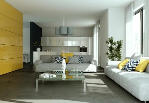 Modern bright flat interior design with sofas Illustrazione stock