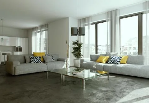 Modern bright flat interior design with sofas Illustrazione stock
