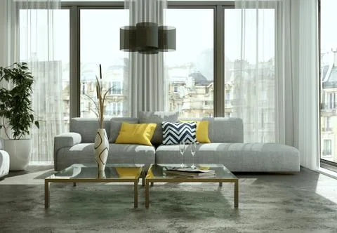 Modern bright flat interior design with sofas Stock Illustration