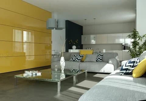 Modern bright flat interior design with sofas Stockillustratie