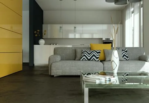 Modern bright flat interior design with sofas Illustrazione stock