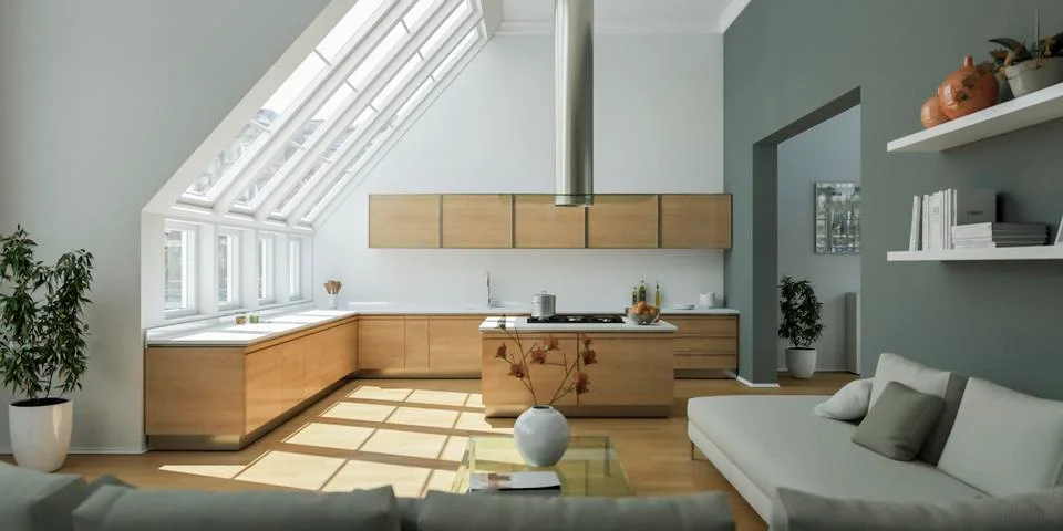 Modern bright flat interior design with grey accents Illustrazione stock