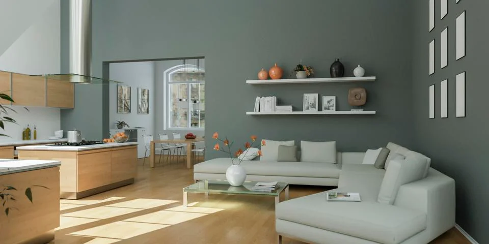 Modern bright flat interior design with grey accents Stock Illustration