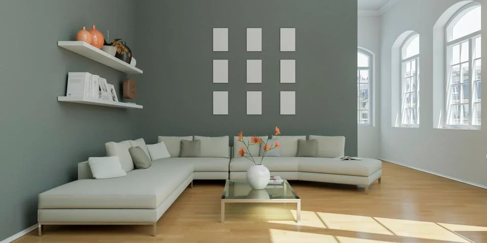 Modern bright flat interior design with grey accents Stock Illustration