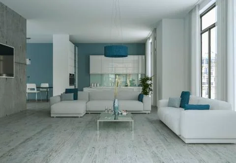 Modern bright flat interior design with sofas Illustrazione stock