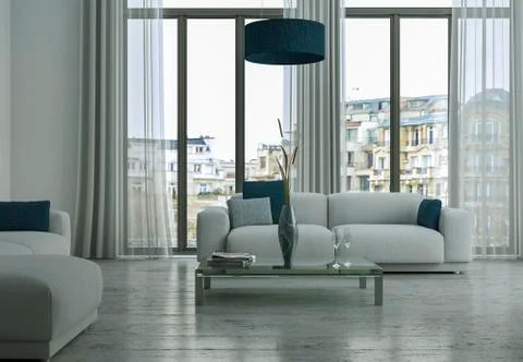 Modern bright flat interior design with sofas Stock Illustration