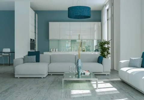 Modern bright flat interior design with sofas Illustrazione stock