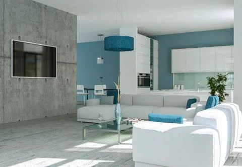 Modern bright flat interior design with sofas Illustrazione stock
