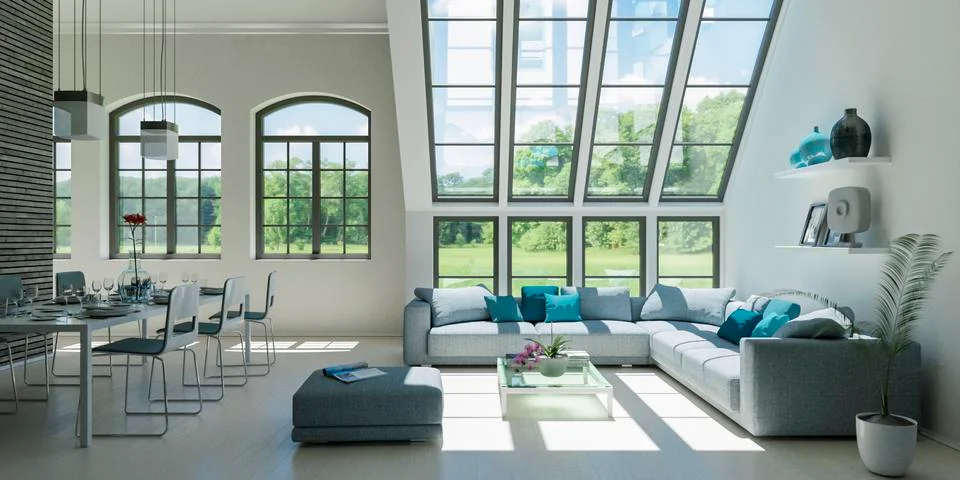 Modern bright flat interior design with sofas Stock Illustration