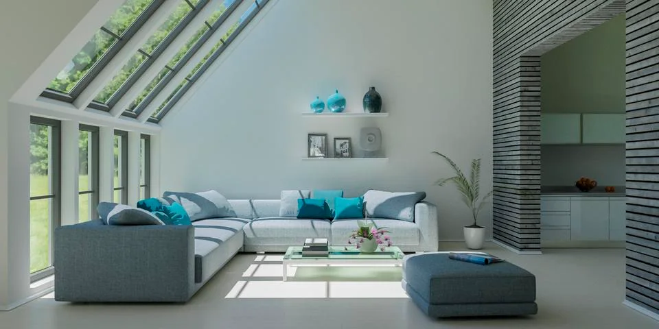 Modern bright flat interior design with sofas Stockillustratie