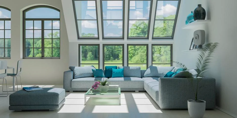 Modern bright flat interior design with sofas 库存插图