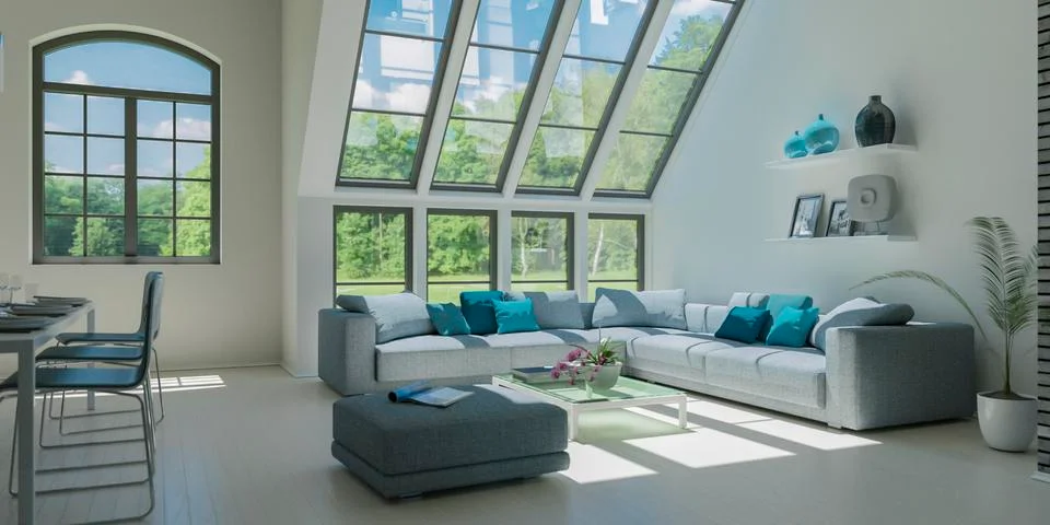 Modern bright flat interior design with sofas Stock Illustration