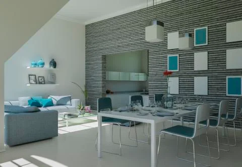 Modern bright flat interior design with sofas Stock Illustration