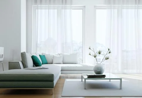 Modern bright flat interior design with sofas Stock Illustration