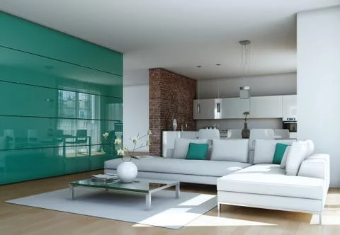 Modern bright flat interior design with sofas Illustrazione stock