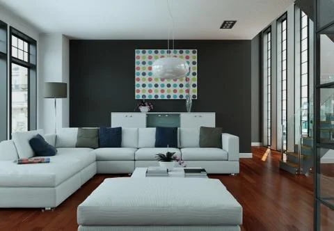 Modern bright flat interior design with sofas Stock Illustration