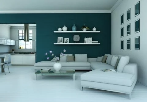 Modern bright flat interior design with sofas 스톡 일러스트