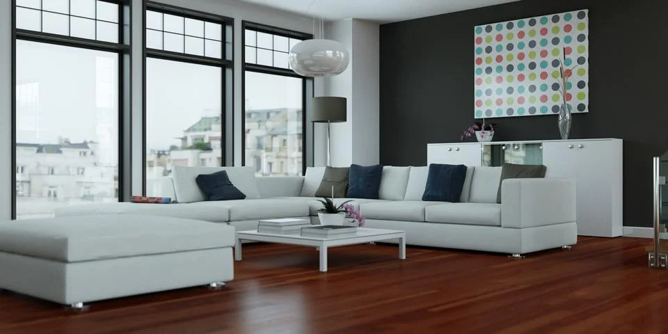 Modern bright flat interior design with sofas Stock Illustration