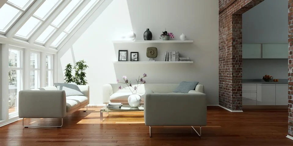 Modern bright flat interior design with sofas Stock Illustration