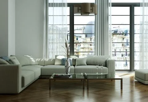 Modern bright flat interior design with sofas 스톡 일러스트