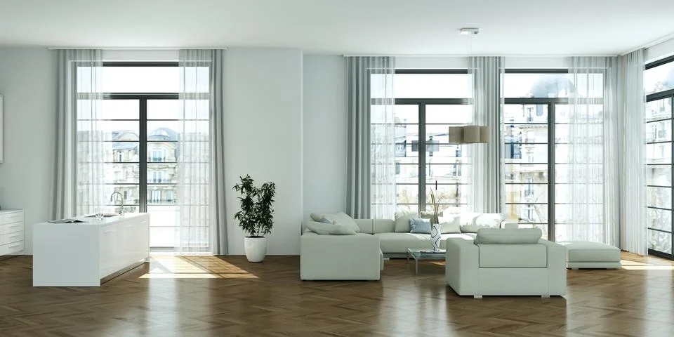 Modern bright flat interior design with sofas Stock Illustration