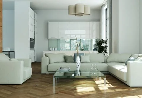 Modern bright flat interior design with sofas Stock Illustration