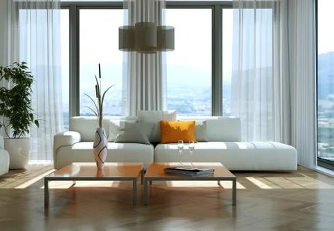 Modern bright flat interior design with sofas Stock Illustration