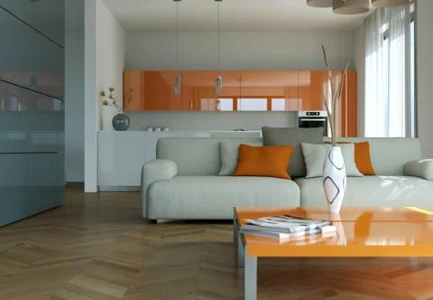 Modern bright flat interior design with sofas Illustrazione stock