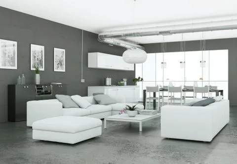 Modern bright flat interior design with sofas Stock Illustration