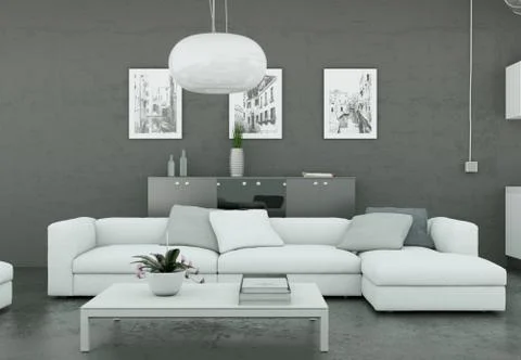 Modern bright flat interior design with sofas Stock Illustration