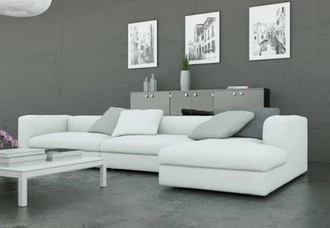 Modern bright flat interior design with sofas Stock Illustration