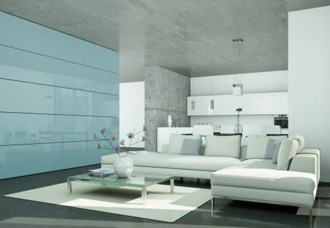 Modern bright flat interior design with sofas Stock Illustration